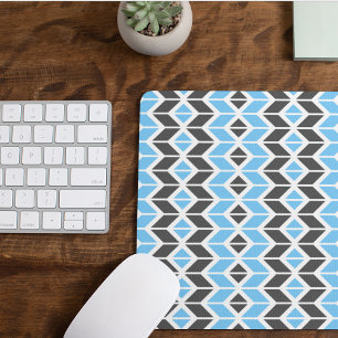 Modern Sky Blue Dark Grey Herringbone Geometric Mouse Pad