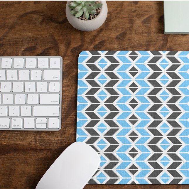 Modern Sky Blue Dark Grey Herringbone Geometric Mouse Pad (Creator Uploaded)