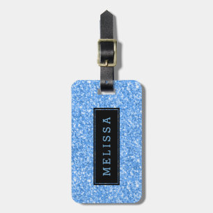 Modern Sky-Blue Glitter Texture Monogram Luggage Tag