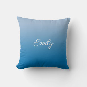 Modern Sky Blue Gradient Script Name Throw Pillow