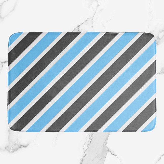 Modern Sky Blue Grey Diagonal Stripes  Bath Mat (Creator Uploaded)