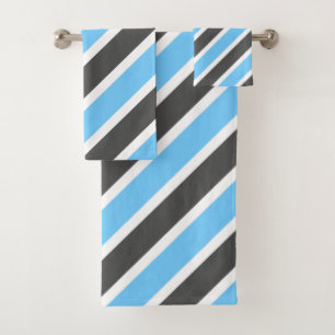 Modern Sky Blue Grey Diagonal Stripes Bath Towel Set