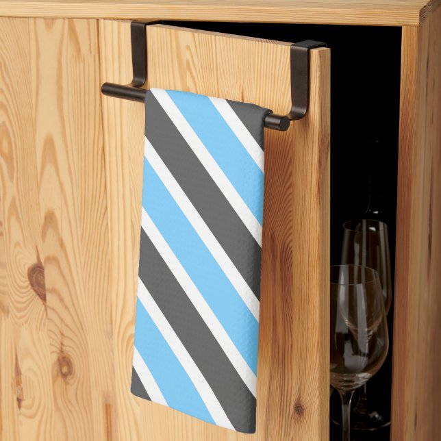 Modern Sky Blue Grey Diagonal Stripes Kitchen Towel (Thirds Fold)