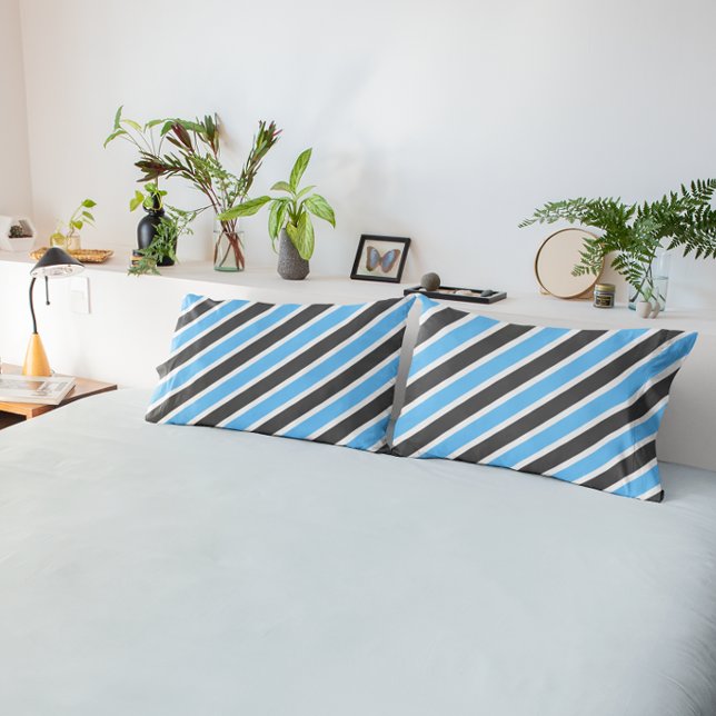 Modern Sky Blue Grey Diagonal Stripes Pillowcase (Creator Uploaded)