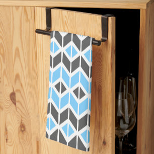 Modern Sky Blue Grey Herringbone Geometric Pattern Kitchen Towel