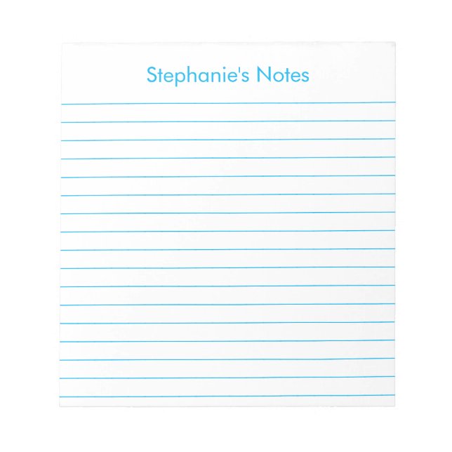 Modern Sky Blue Lined Personalized Notepad (Front)