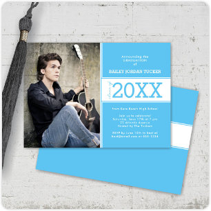 Modern Sky Blue Photo Graduation Announcement