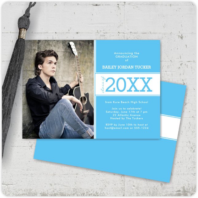 Modern Sky Blue Photo Graduation Announcement (Creator Uploaded)