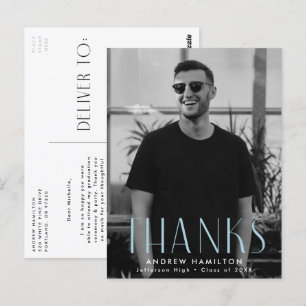 Modern Sky Blue Photo Graduation Thank You Postcard