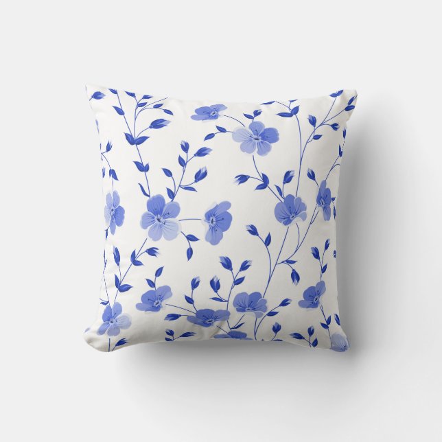 Modern Sky Blue Watercolor Floral    Throw Pillow (Front)