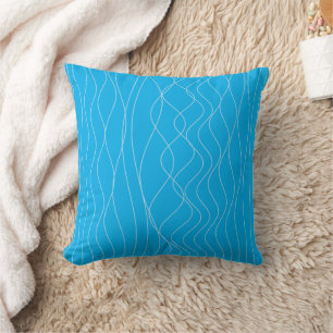 Modern Sky Blue Wavy Vertical Stripe Abstract Thro Throw Pillow
