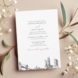 Modern Skyline Black & White New York City Wedding Invitation