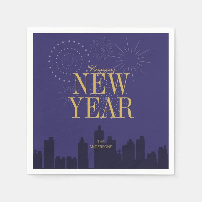 Modern Skyline Happy New Year's Paper Napkins (Front)
