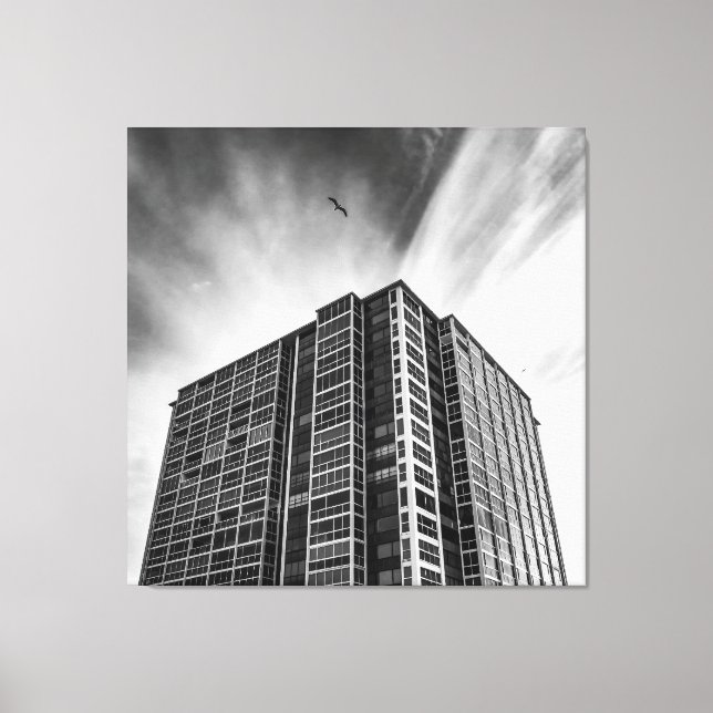 Modern Skyscraper Canvas Black and White Wall Art  (Front)
