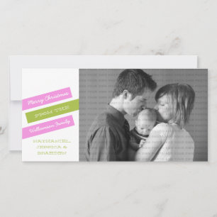 Modern Slant Holiday Photo Card (Pink/Green)