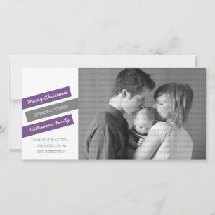 Modern Slant Holiday Photo Card (Purple/Grey)
