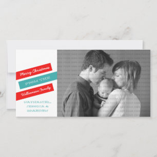 Modern Slant Holiday Photo Card (Red/Aqua)