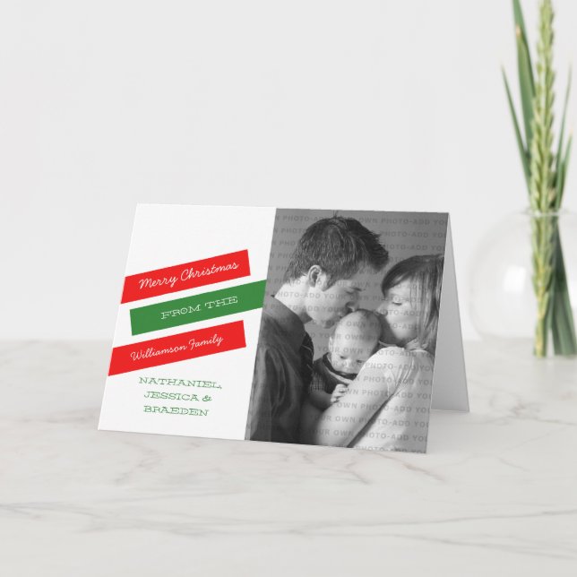 Modern Slant Photo Greeting Card (Red/Green) (Front)