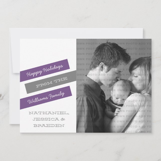 Modern Slant Photo Holiday Card (Purple/Grey) (Front)