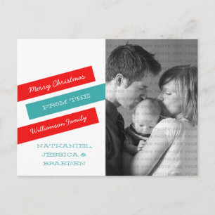Modern Slant Photo Postcard (Red/Aqua)