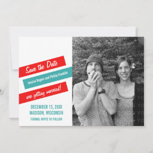 Modern Slant Save the Date Invite (Red/Teal)