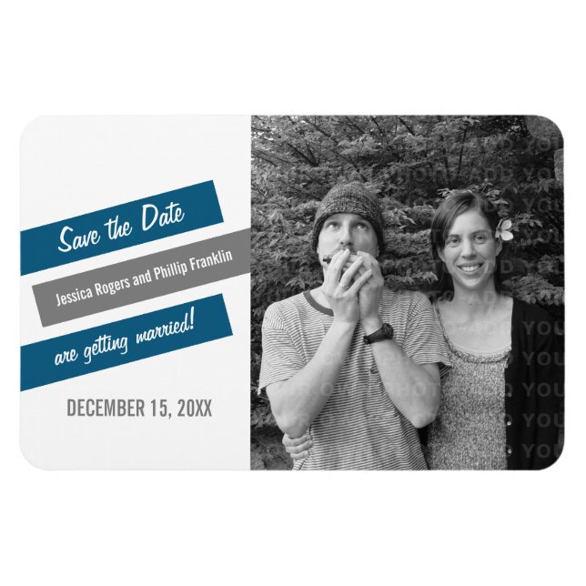 Modern Slant Save the Date Magnet (Blue/Gray) (Horizontal)