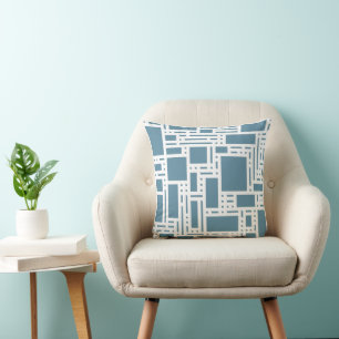 Modern Slate Blue Abstract Geometric Throw Pillow