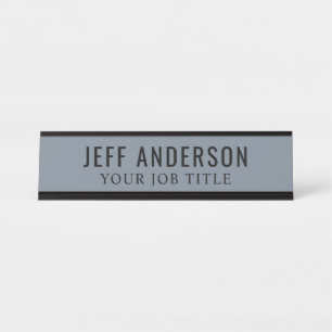 Modern Slate Blue Grey Office Employee Desk Name Plate