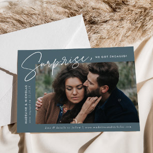 Modern Slate Blue Surprise Photo Engagement Announcement