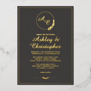 Modern Slate Grey Monogram Photo Wedding Gold