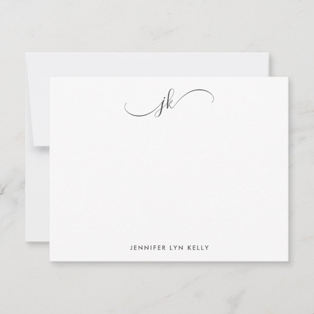 Modern Slate Grey Monogram Script Calligraphy Card (Front)