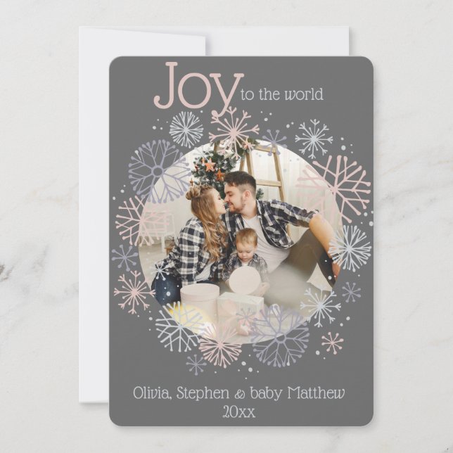 Modern Slate Grey Photo Frame Pastel Snowflakes (Front)