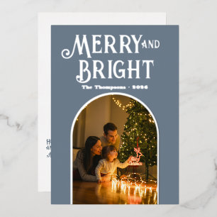 Modern Slate Grey & Silver Christmas Photo Foil Holiday Card