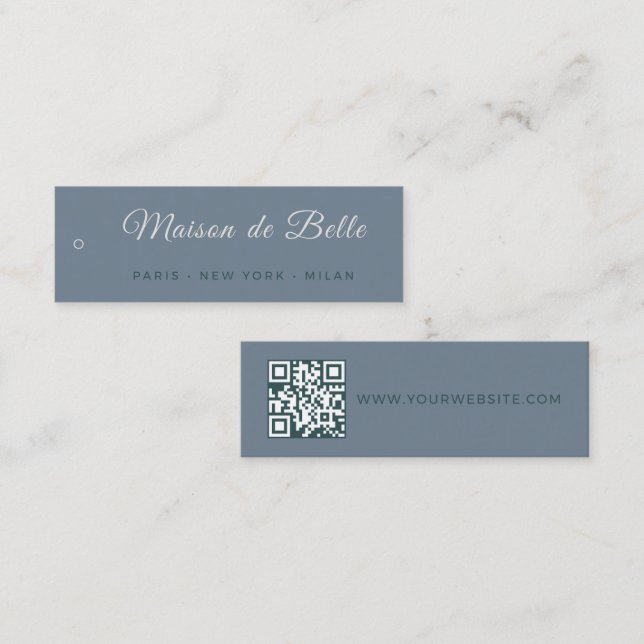 Modern Slate Grey Silver Script Skinny Hang Tag (Front/Back)