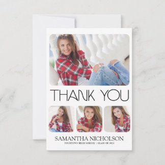 Modern Sleek 4- Photo Graduation Thank You Card