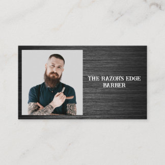 Modern Sleek Black and Grey Barbershop Business Card