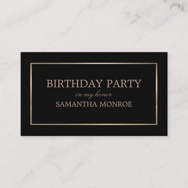 Modern & Sleek, Black & Gold, Birthday Invitation (Front)