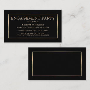 Modern & Sleek, Black/Gold Engagement Party Invite