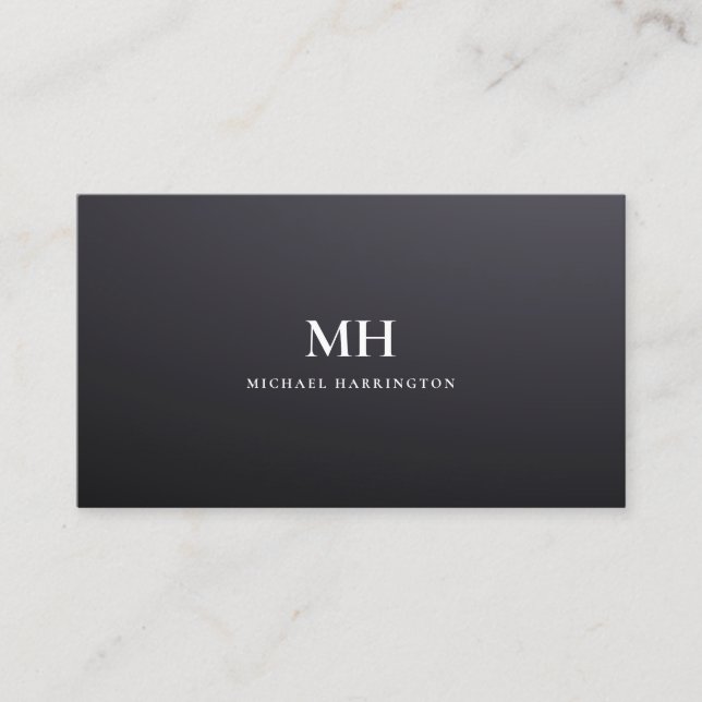 Modern Sleek Cool Monogram Black Gradient Business Card (Front)