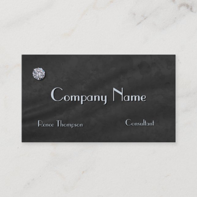 Modern Sleek Faux Diamond on Black Velvet Business Card (Front)