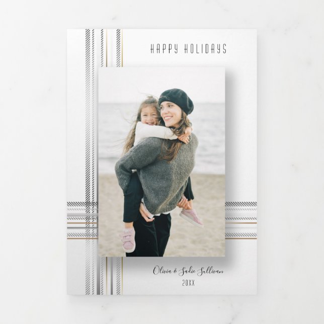 Modern Sleek Gold and Silver Drop Shadow Photo Tri-Fold Card (Cover)