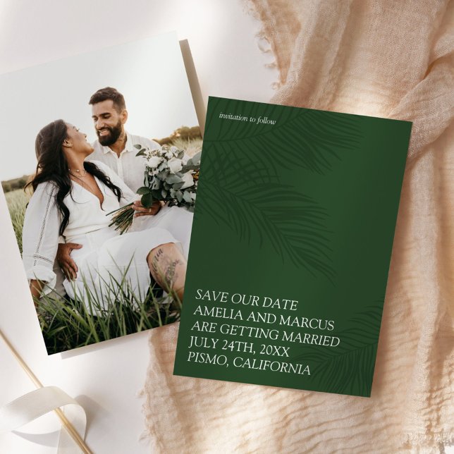 Modern & Sleek Tropical Palms Save our Date Invitation (Creator Uploaded)