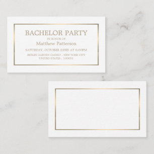 Modern & Sleek, White/Gold Bachelor Party Ticket