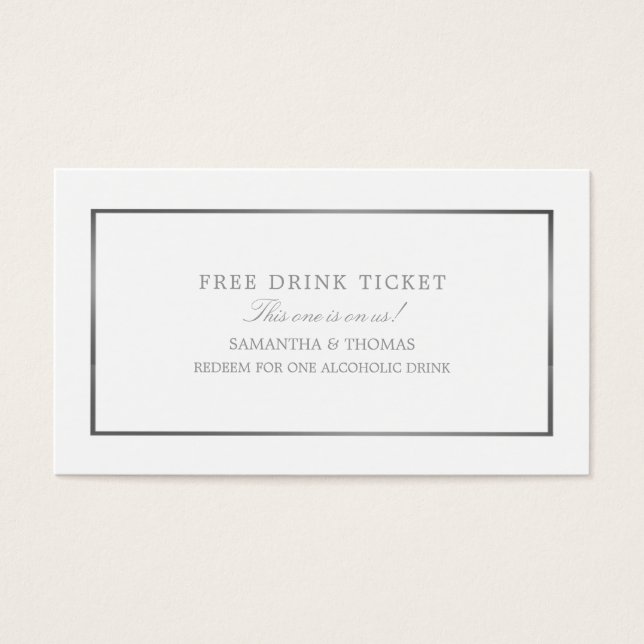 Modern & Sleek, White & Silver, Free Drink Ticket (Front)