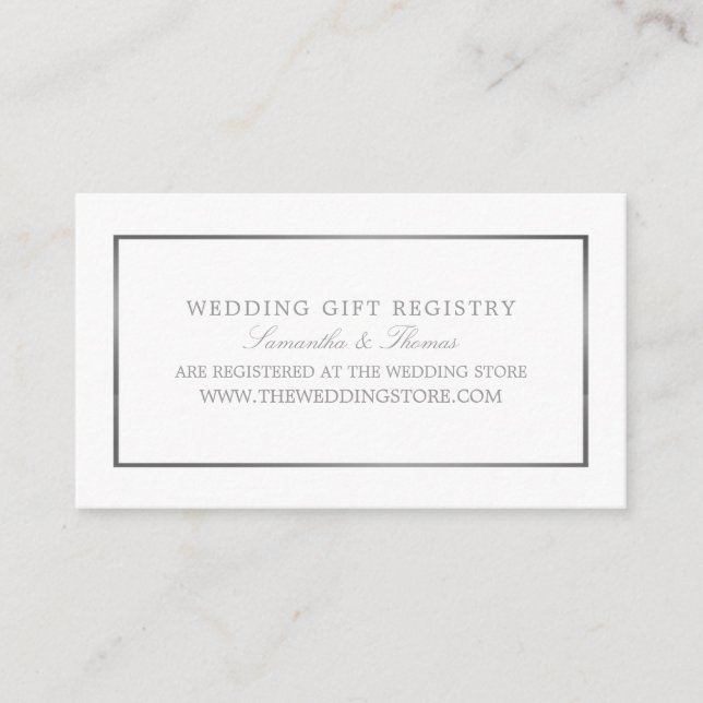 Modern & Sleek, White & Silver, Gift Registry Enclosure Card (Front)