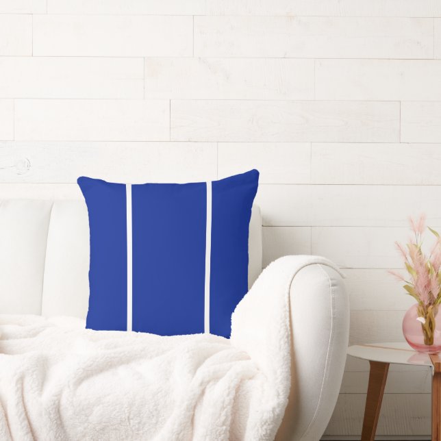 Modern Sleek White Stripes Royal Blue Background Throw Pillow (Couch)