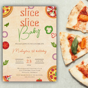 Modern Slice Slice Baby Pizza First Birthday Invit Invitation