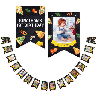 Modern Slice Slice Baby Pizza Photo Milestone Bunting Flags