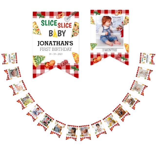 Modern Slice Slice Baby Pizza Photo Milestone Bunting Flags (Creator Uploaded)