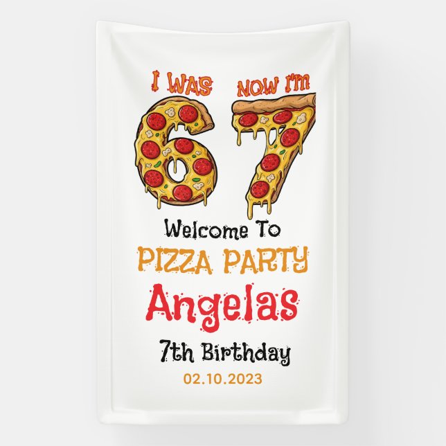 Modern Slice Slice Boy Six Seven Birthday Party Banner (Vertical)